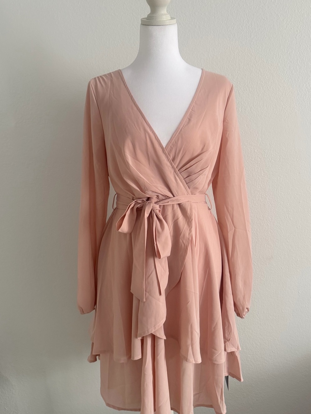 Blush Pink Wrap Tie-Waist Dress